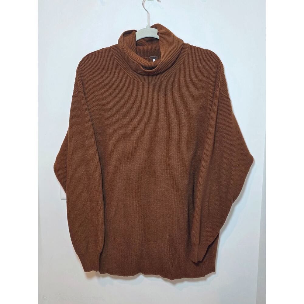 Free People Brown Mock Neck Ottoman Slouchy Ribbed Stretch Tunic Sweater XS